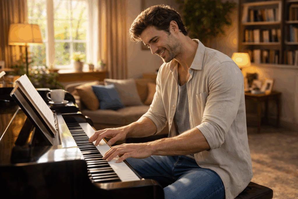 klavier spieler zuhause